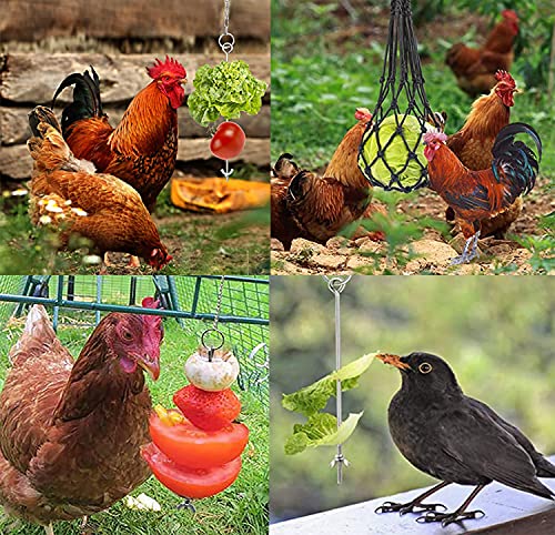 TSHAOUN 2 Piezas Bolsa de Malla de Verduras y de Carne Comedero Colgante para Loros Bolsa de Red, Comedero para Pollo, Alimentador Colgante de Acero Inoxidable para Gallinas Gallo