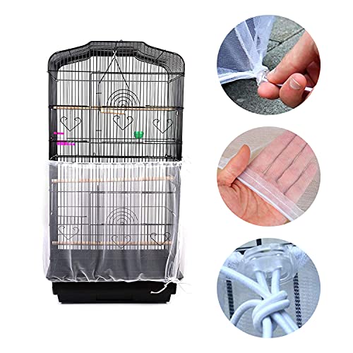 TSHAOUN Cubierta Universal para Jaula de Pájaros, Falda de Malla para Jaula para Loros, Cubierta Ajustable de Jaula de Pájaros Colector de Plumas Semillas Red Nylon de Jaula Pájaros Protector (Blanco)