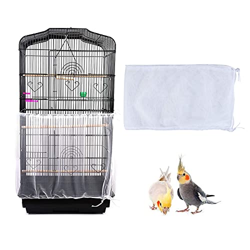 TSHAOUN Cubierta Universal para Jaula de Pájaros, Falda de Malla para Jaula para Loros, Cubierta Ajustable de Jaula de Pájaros Colector de Plumas Semillas Red Nylon de Jaula Pájaros Protector (Blanco)