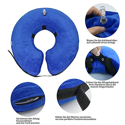 TT.WALK Collar de recuperación Inflable para Perros,Collar Protector Inflable para Perros y Gatos,Ajustable Collares y Conos de recuperación,XL,Azul