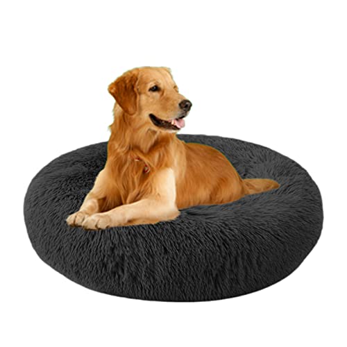 TUAKIMCE Cama redonda para perros, mullida, cojín para perros, sofá para perros, casa para perros, suave felpa, donut para mascotas, lavable a máquina, para gatos y perros (80 cm, color gris oscuro)