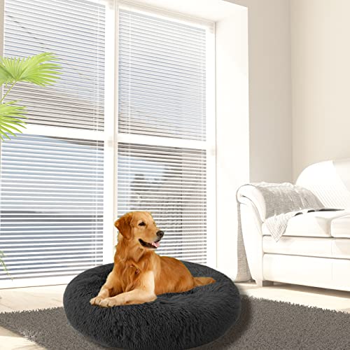 TUAKIMCE Cama redonda para perros, mullida, cojín para perros, sofá para perros, casa para perros, suave felpa, donut para mascotas, lavable a máquina, para gatos y perros (80 cm, color gris oscuro)