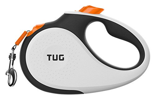 TUG 360° Sin Enredos Correa de Perro Retráctil/Extensible Cinta de Nailon de 5 Metros (Pequeña, Blanco/Naranja)