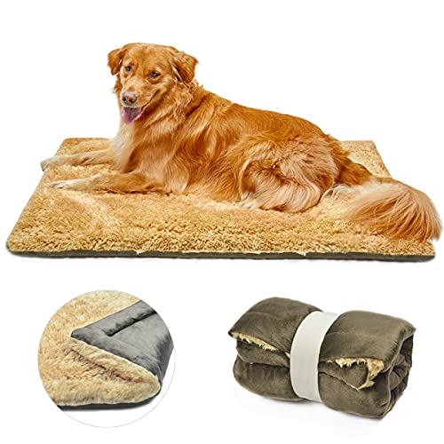 TVMALL Colchoneta para Perros Cama Gatos Reversible Almohadilla para Mascotas Lavable Cojín de Felpa Suaves Exterior Viaje Mantas Adecuado para Perros Grandes Medianos y Qequeños, Marrón, 110 x 70cm