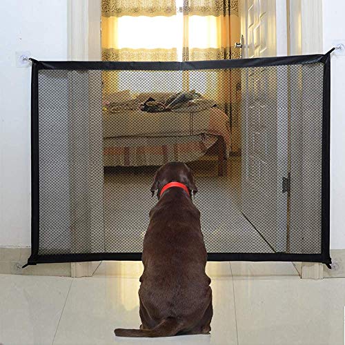 U-Picks Magic Gate para perros, puerta plegable para escalera, seguridad para mascotas, red de aislamiento para interior y exterior, instalación en cualquier lugar para perros y gatos, 110x72cm