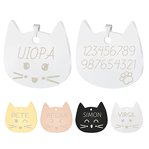 Uiopa Chapas para Gatos, Personalizado Etiquetas de Identificación de Acero Inoxidable para Gato Chapa Perro Grabada, Placa Perro Grabada para Collar Gato Perro Mascota (Plateado, Pequeño)