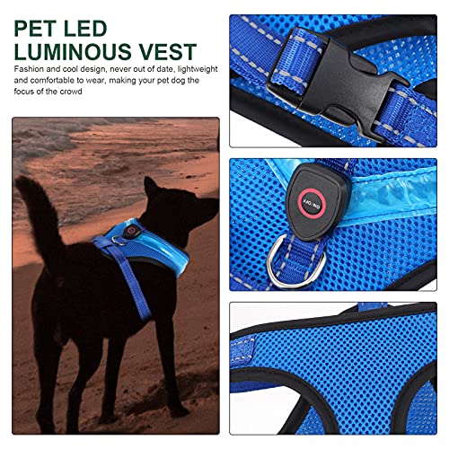 UKCOCO Chaleco de Perro con Luz LED Arnés de Perro Azul USB Recargable Arnés de Perro Cuello Mascotas Accesorio para Caminar para Perros Pequeños Medianos Grandes M