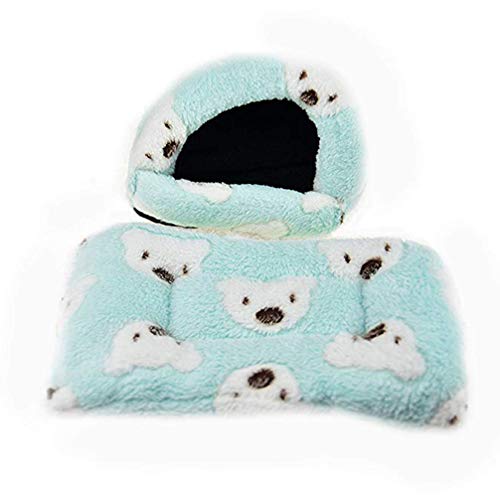 UKCOCO Pequeño saco de dormir de forro polar cálido, acogedor tapete de cama, hámster de invierno, ardilla, erizo, chinchilla, conejo, conejo, guinea, jaula, nido, accesorios - Talla S (verde)