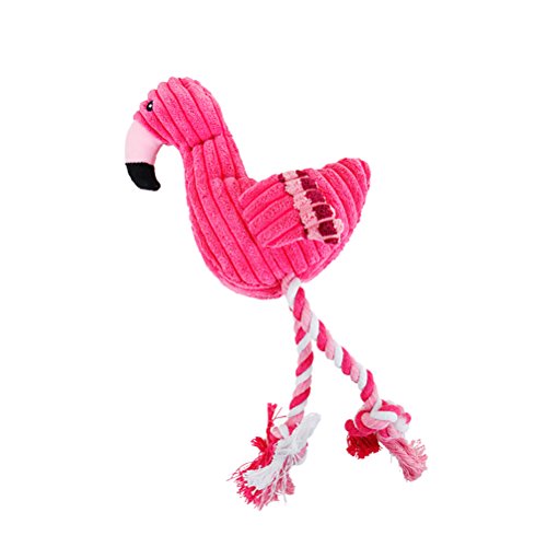 UKCOCO Perro masticable cuerda de juguete, peluche flamenco, forma de esqueak cuerda de juguete, dientes limpieza interactiva, juguete para perros (rosa)