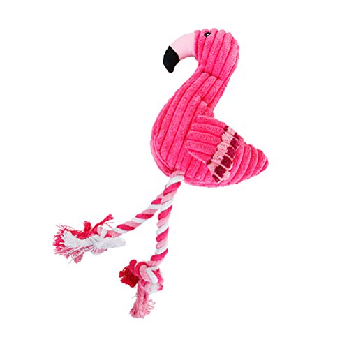 UKCOCO Perro masticable cuerda de juguete, peluche flamenco, forma de esqueak cuerda de juguete, dientes limpieza interactiva, juguete para perros (rosa)