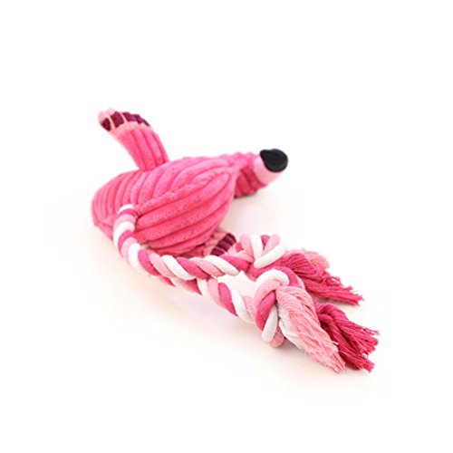 UKCOCO Perro masticable cuerda de juguete, peluche flamenco, forma de esqueak cuerda de juguete, dientes limpieza interactiva, juguete para perros (rosa)