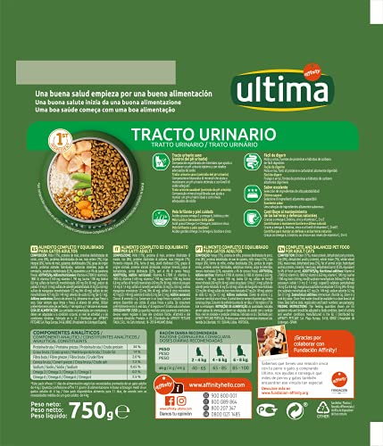 ultima Pienso para Gatos con Problemas del tracto urinario: Pack de 5 x 750 g - Total: 3,75 kg