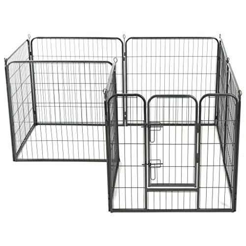 UnfadeMemory Corral para Perros con Estacas de Terreno,Parque para Perros,Jaula Mascota,Adecuado para Interior o Exterior,Puerta Batiente con Pestillos de Seguridad,Acero,Negro (8 Paneles, 80x80 cm)