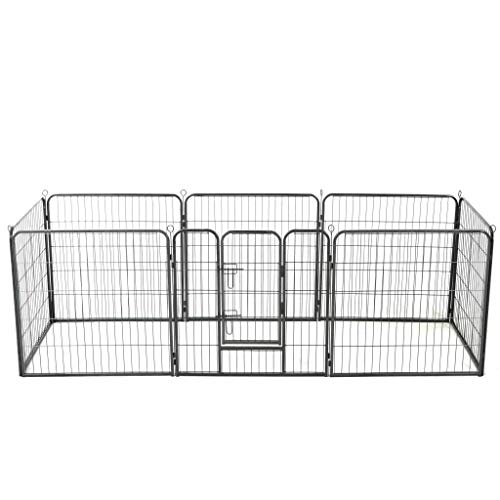 UnfadeMemory Corral para Perros con Estacas de Terreno,Parque para Perros,Jaula Mascota,Adecuado para Interior o Exterior,Puerta Batiente con Pestillos de Seguridad,Acero,Negro (8 Paneles, 80x80 cm)