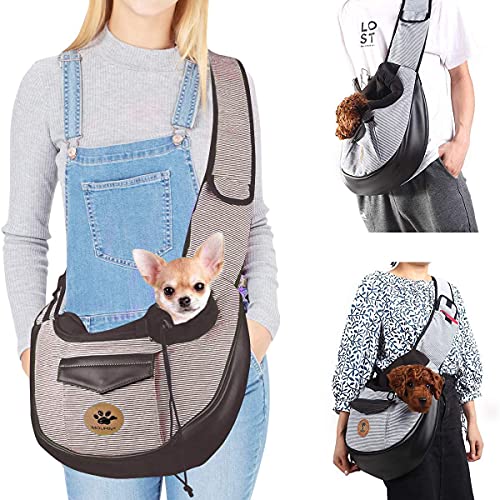 UniM Transportador de Mascotas Perro Gato Pequeño Cachorro Bolsos de Viaje Bolsa de Viaje Plegable Manos Libres Sling Mochila, Café