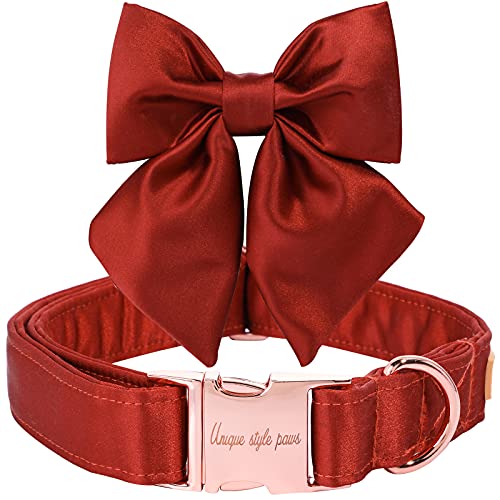 Unique style paws Collar para perros de seda mandarina, ajustable, resistente, con lazo, para boda, para cachorros y gatos pequeños