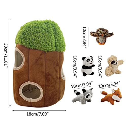 unknowns 5 unids Burrow Interactive Dog Toys Hide Seek Puppy Toys Colorido Chirrido Peluches Rompecabezas de peluche Agujeros de árbol Mapaches