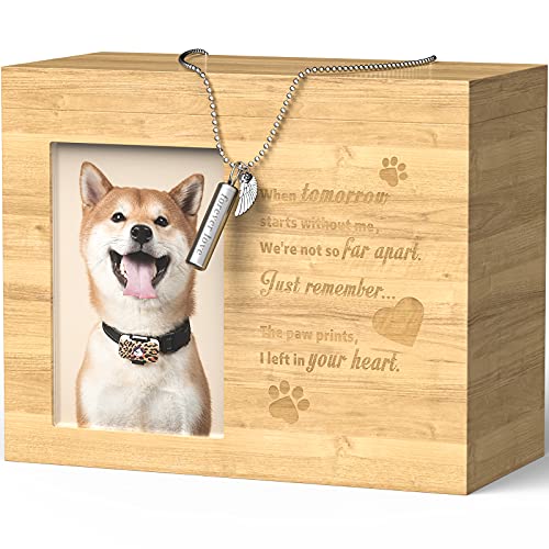 Urnas para mascotas para cenizas de perros, recuerdo de madera, caja de fotos para cenizas de mascotas con marco de fotos de gran tamaño grabado personalizado para perros gatos cenizas con collar