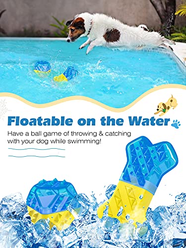 VavoPaw 2 PZS Juguetes Flotables Sonoros para Perros, Juego Interractivo Congelable Enfriamiento Verano Limpieza Dientes Resistente a Mordeduras para Perritos Cachorros, Hueso + Bola Poligonal