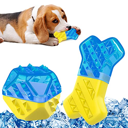 VavoPaw 2 PZS Juguetes Flotables Sonoros para Perros, Juego Interractivo Congelable Enfriamiento Verano Limpieza Dientes Resistente a Mordeduras para Perritos Cachorros, Hueso + Bola Poligonal