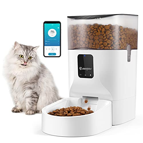 VavoPaw Comedero Automático para Gatos Perros, 7L Dispensador WiFi Inteligente App Control Remoto Gran Capacidad 1-10 Porciones Comidas Grabación de Voz Alimentador para Gatitos Perritos, Blanco