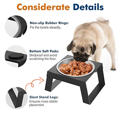 VavoPaw Cuenco de Acero Inoxidable para Perros Gatos, 550 ml Comedero de Metal Plegable Desmontable Alimentador de Agua Comida con Soporte Elevado para Mascotas Pequeños Medianos, Negro