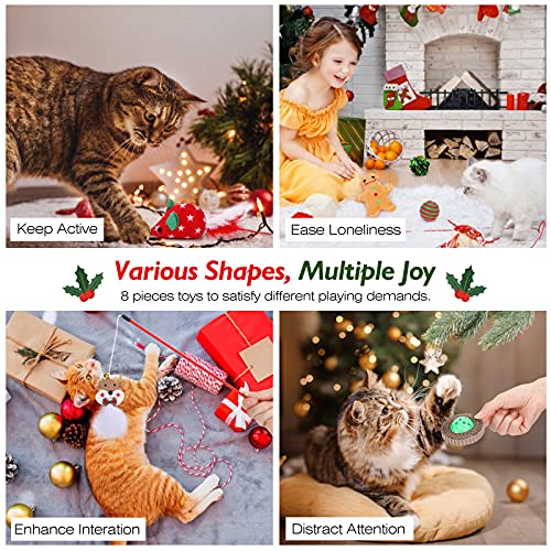 VavoPaw Juego para Gatos con Calcetín Navideño, 8 PZS Juguetes Interactivos Diferentes Divertidos de Felpa Suave con Media Regalo Navidad para Gatitos Mascotas, Rojo