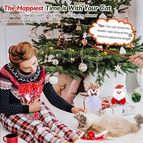 VavoPaw Juego para Gatos con Calcetín Navideño, 8 PZS Juguetes Interactivos Diferentes Divertidos de Felpa Suave con Media Regalo Navidad para Gatitos Mascotas, Rojo