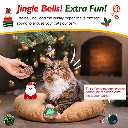 VavoPaw Juego para Gatos con Calcetín Navideño, 8 PZS Juguetes Interactivos Diferentes Divertidos de Felpa Suave con Media Regalo Navidad para Gatitos Mascotas, Rojo