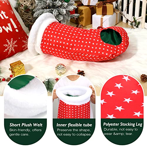 VavoPaw Juguete Calcetín de Navidad para Gatos, Túnel de Felpa con Papel Sonoro Estampado Navideño Divertido Juego Interactivo Resistente Arañazo Alivio Ansiedad Regalo para Gatitos, Rojo