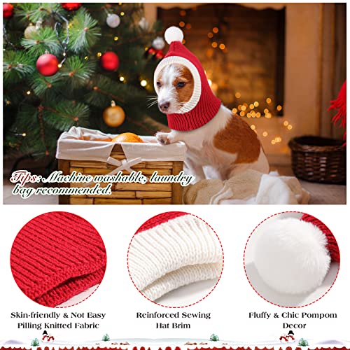 VavoPaw Sombrero de Navidad para Perros, Gorro de Tejido Elástico Suave con Pompón Adorable Invierno Cálido Protector Cuello Orejas Navideño Bufanda para Mascotas Fiestas Disfraces, Rojo