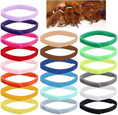 VEGCOO 20PCS Collar de Mascota, Collar de Identificación de Cachorro y Gatitos, Collar de Nacimiento de Cachorro y Gatito, Collar de Cachorro Ajustable Colores Surtidos (L-35cm)