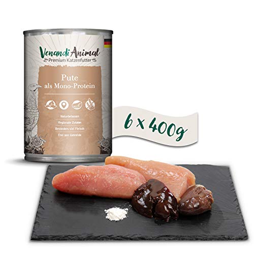 Venandi Animal - Pienso Premium para Gatos - Gallina de Pavo - Completamente Libre de Cereales - 6 x 400 g