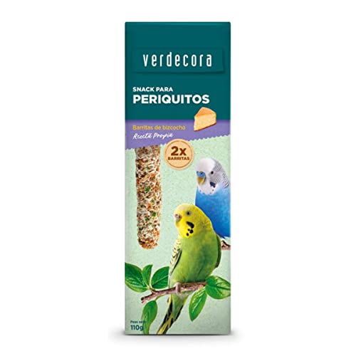 Verdecora Barritas para Pájaros - Snack Natural - Ingredientes 100% Naturales - Bienestar y Desarrollo Saludable para tu Mascota (2 Unidades) (para Periquito/ Sabor Bizcocho)