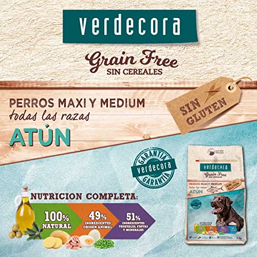 Verdecora Comida para Perro Adulto Grain Free Sin Cereales | Alimento Completo | Ingredientes 100% Naturales Sin aditivos | para Todas Las Razas (Atún 2kg)