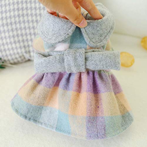 Vestido de Gato para Mascotas Otoño Invierno Collar de muñeca Falda de celosía Cuadrada para Mujer Oso de Peluche Oso Ropa para Perros de Lana