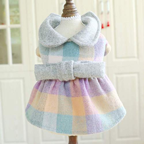 Vestido de Gato para Mascotas Otoño Invierno Collar de muñeca Falda de celosía Cuadrada para Mujer Oso de Peluche Oso Ropa para Perros de Lana