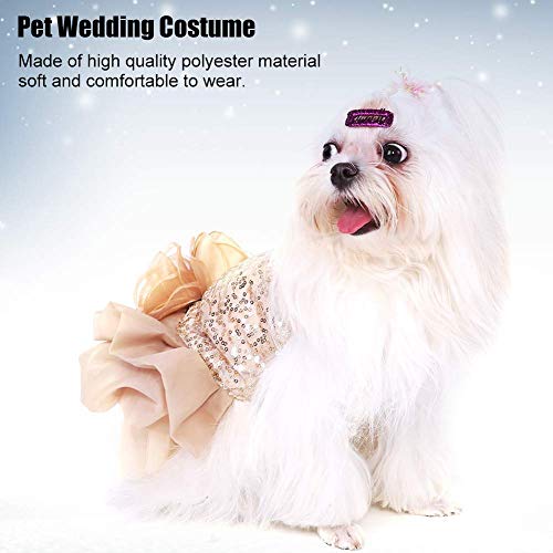 Vestido De Perro para Mascotas Ropa para Perros Pequeños Lentejuelas Tiquín Sedoso Disfraz De Perrito Princesa Elegante Falda Traje De Boda(XL-Beige)