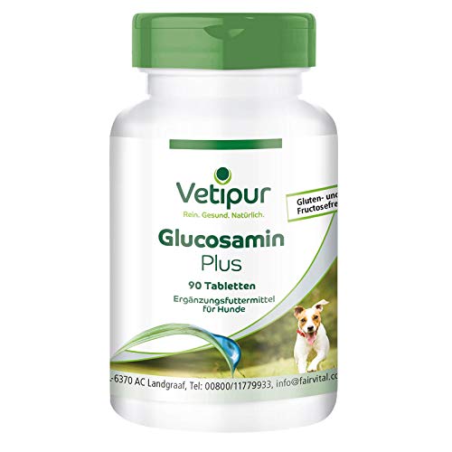 Vetipur Glucosamina Plus para perros - 90 comprimidos - Con Glucosamina, Condroitina, MSM, Vitamina C y Vitamina E - ¡Calidad Alemana garantizada!