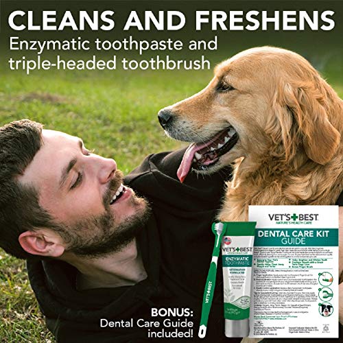 Vet's Best Kit de Cuidado Dental para Perros, Pasta Dental y Cepillo de Dientes, Combate la Placa enzimática y sarro