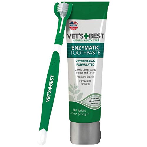 Vet's Best Kit de Cuidado Dental para Perros, Pasta Dental y Cepillo de Dientes, Combate la Placa enzimática y sarro