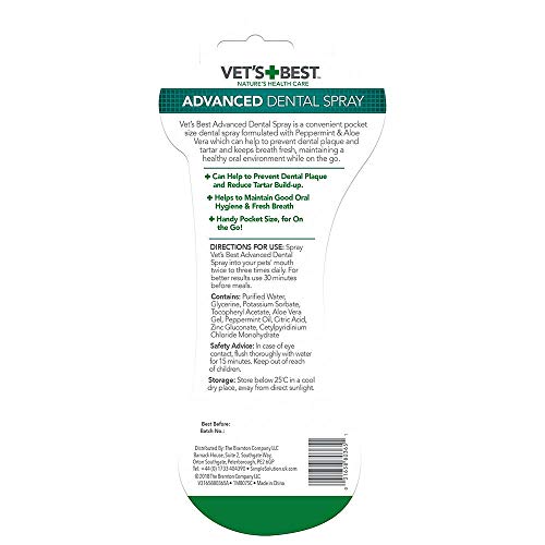 Vet's Best Spray dental de bolsillo natural para respiración fresca y dientes limpios para perros - 14ml