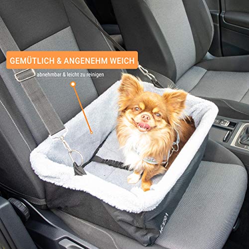 Vicera Asiento Coche para Perros Pequeños y Medianos | Silla Perro Coche para el Asiento del Acompañante y Trasero | Impermeable, con Cojín y Arnés de Seguridad