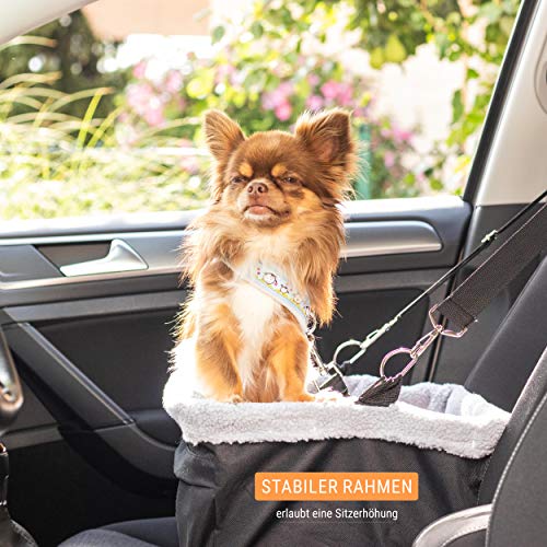 Vicera Asiento Coche para Perros Pequeños y Medianos | Silla Perro Coche para el Asiento del Acompañante y Trasero | Impermeable, con Cojín y Arnés de Seguridad