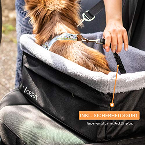 Vicera Asiento Coche para Perros Pequeños y Medianos | Silla Perro Coche para el Asiento del Acompañante y Trasero | Impermeable, con Cojín y Arnés de Seguridad