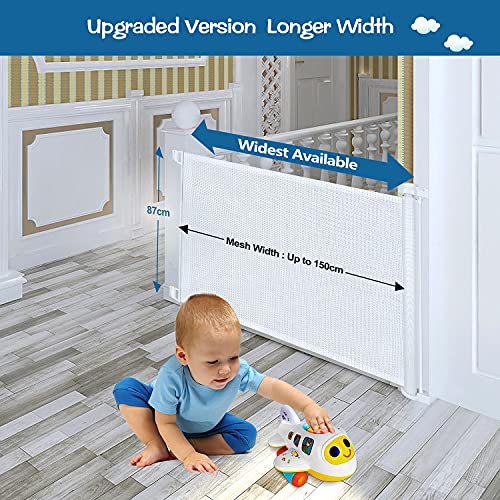 Victool Rejilla de protección para escaleras, rejilla de protección para puertas, 0 – 140 cm, extensible, barrera de seguridad, para bebés y mascotas, color blanco