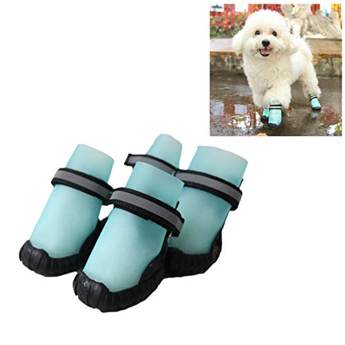 VICTORIE Zapatos Perro Botas Impermeable Antideslizante Lluvia Reflectante Invierno Otoño Nieve para Mediano Y Grandes Perros 4 Pedazo Azul L