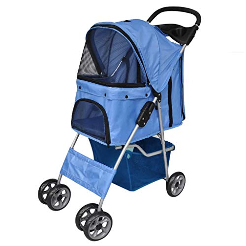 vidaXL Nuevo Cochecito Plegable de Mascota Perro/Gato Color Azul Carrito