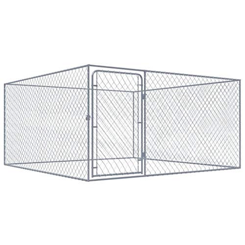 vidaXL Perrera de Exterior de Acero Galvanizado Animales Mascotas Casa Jardín Bricolaje Estructura Ejercicios Jaula Caseta Cajón Casilla 2x2x1 m