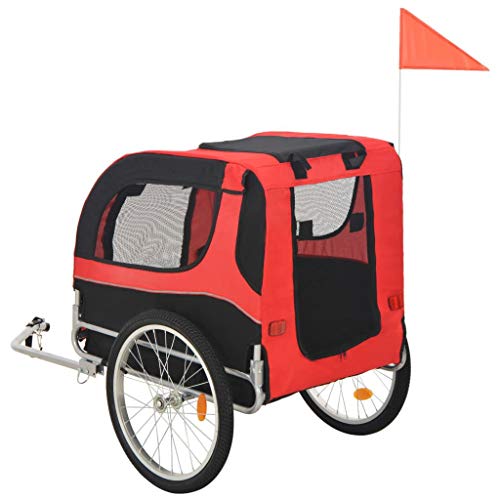 vidaXL Remolque de Bicicleta para Perros Mascotas Animales Viaje Carritos Sillitas Paseo Transporte Parque Accesorios Ciclismo Deporte Naranja y Gris